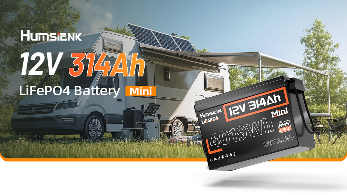Humsienk 12V 314Ah Mini LiFePO4 battery – 4019Wh compact deep cycle lithium storage for RV, marine, solar off-grid, and backup power systems.PC