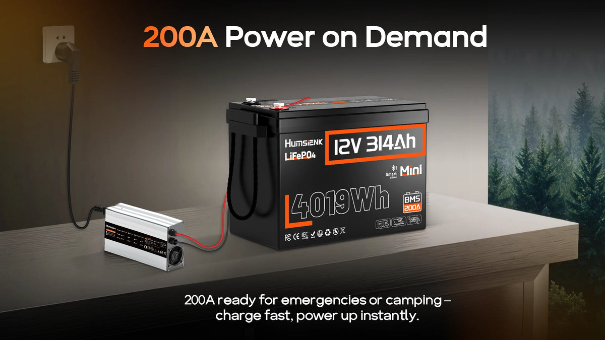 Humsienk 12V 314Ah camping battery portable off-grid power for outdoor RV travel adventures.PC