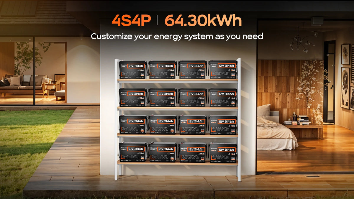 Humsienk 314Ah battery 4S4P expandable to 64.30kWh customizable solar RV marine storage.PC