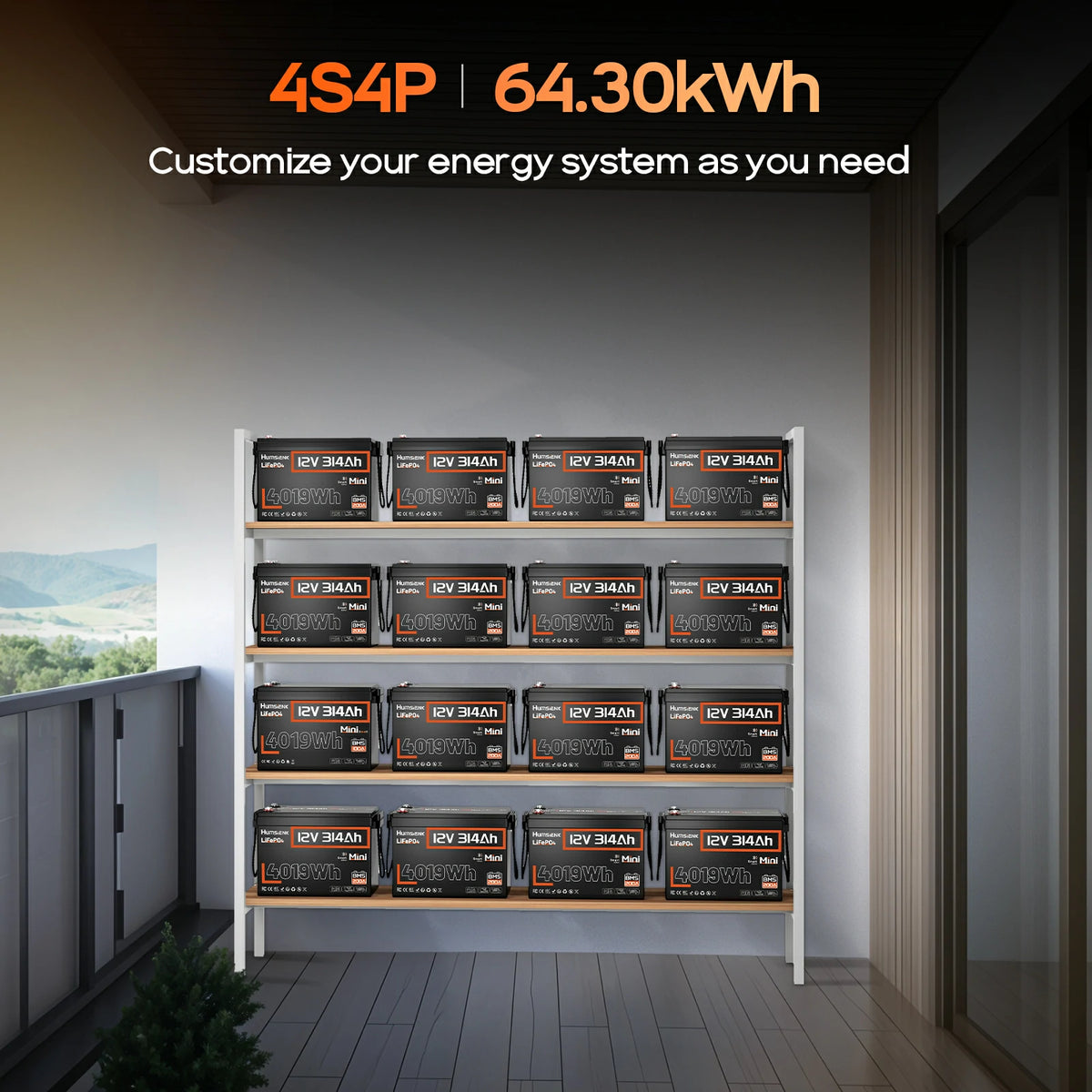 Humsienk_12V_314Ah_MINI_LiFePO4_Bluetooth_Battery_200A_BMS_4S4P_64.30kWh_8