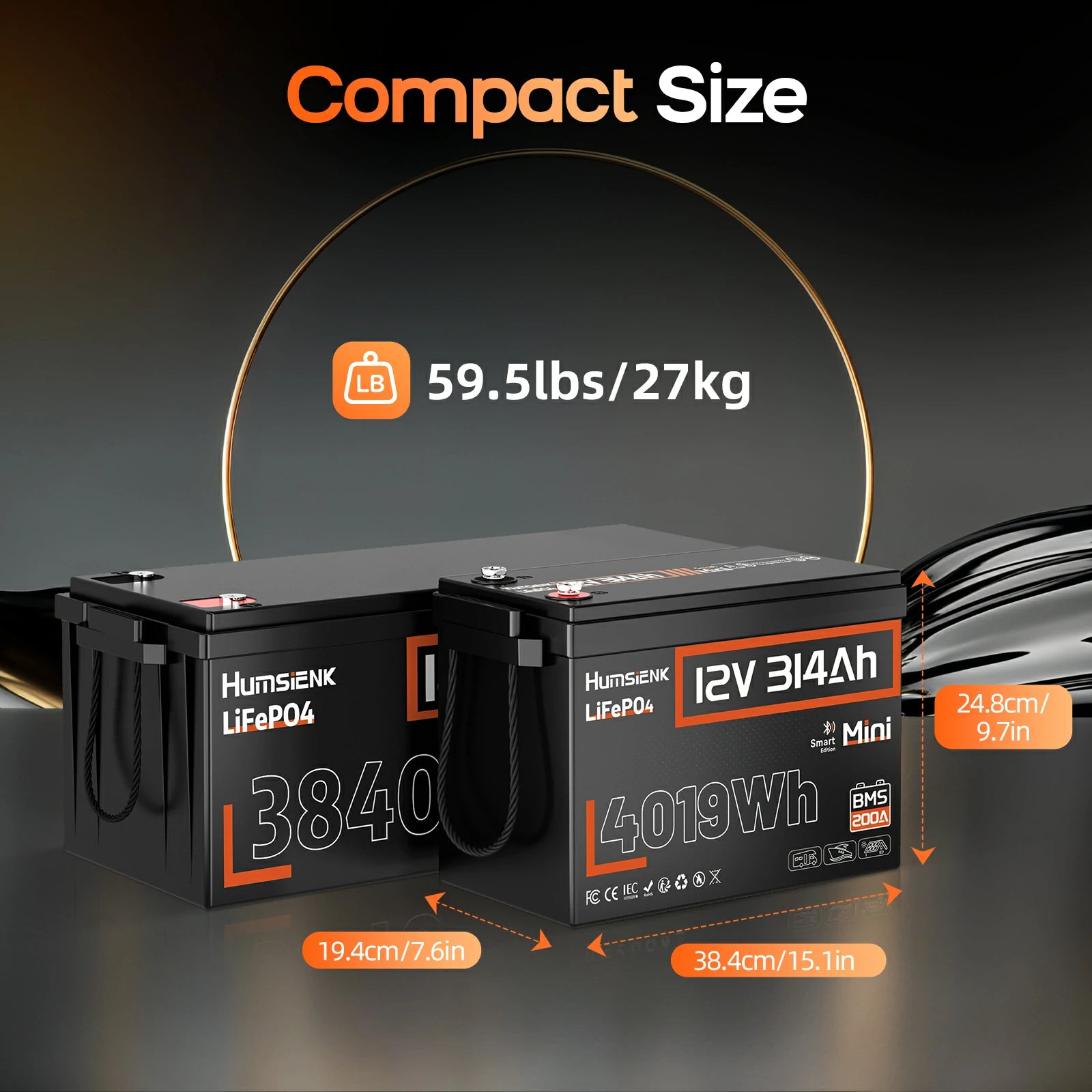 Humsienk_12V_314Ah_MINI_LiFePO4_Bluetooth_Battery_200A_BMS_Compact_Size