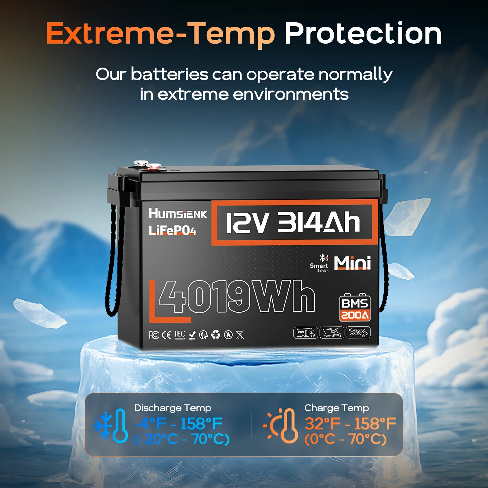 Humsienk_12V_314Ah_MINI_LiFePO4_Bluetooth_Battery_200A_BMS_Low_temp_Protection