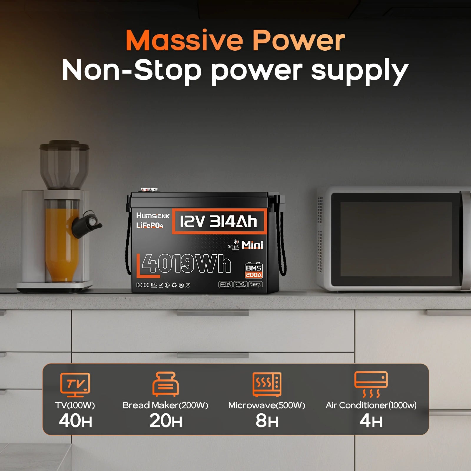 Humsienk_12V_314Ah_MINI_LiFePO4_Bluetooth_Battery_200A_BMS_Runtime_7