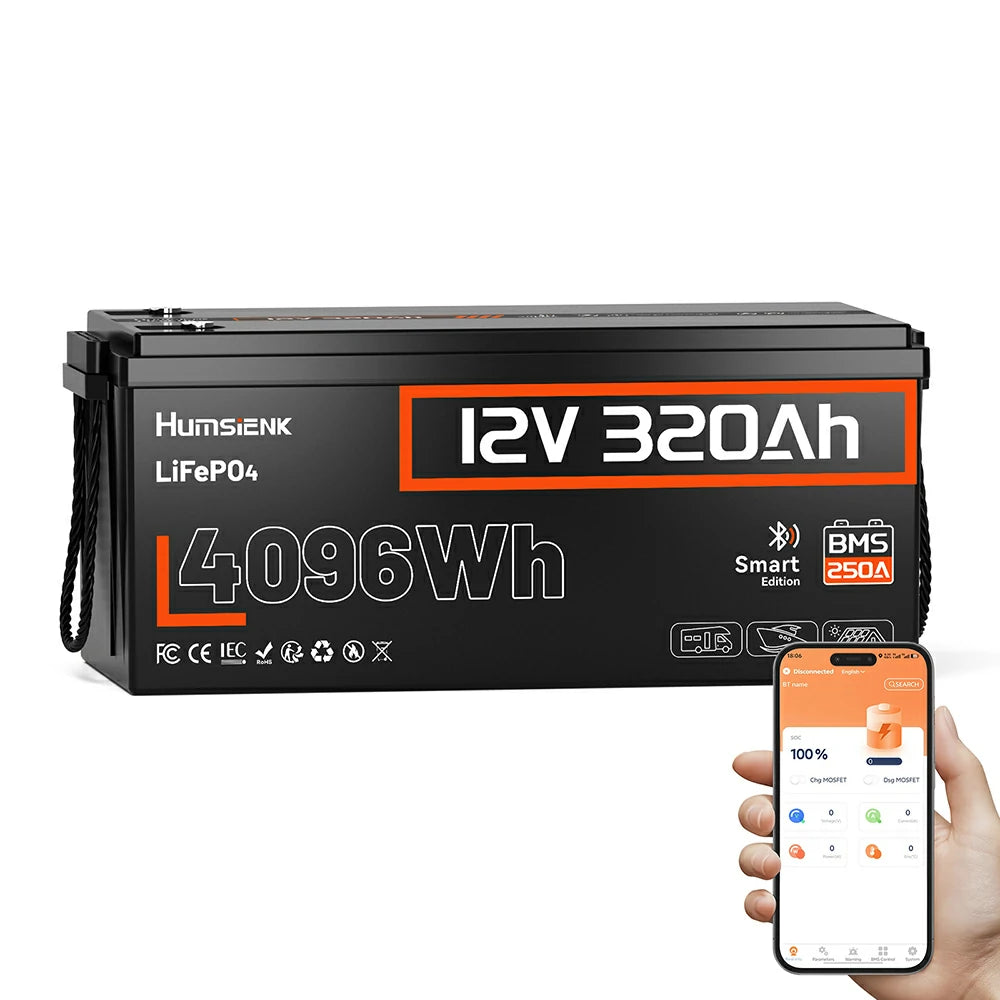 [⚡Black Friday Offer] 12V 320Ah Bluetooth LiFePO4 Battery with 250A BMS