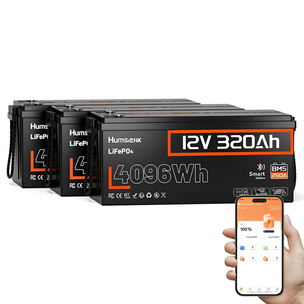 Humsienk 12V 320Ah Bluetooth LiFePO4 Battery with 250A BMS