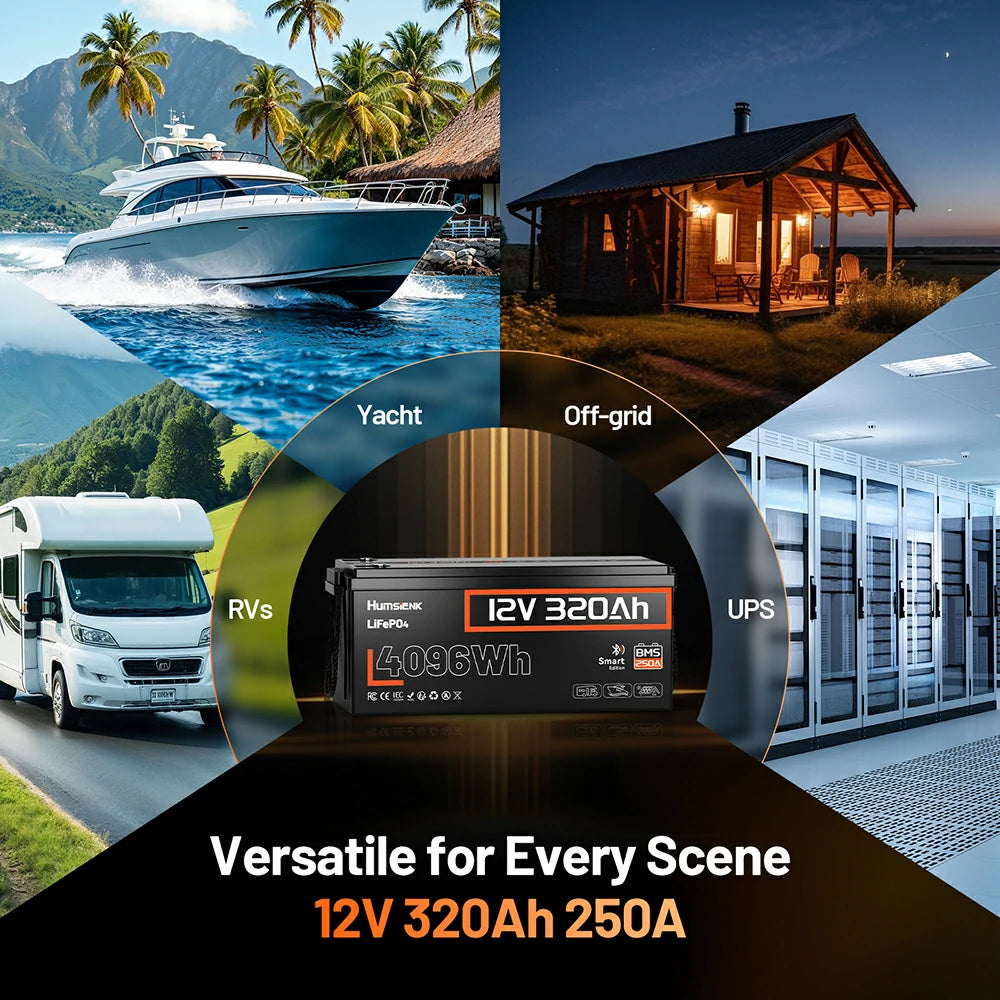 [⚡Black Friday Offer] 12V 320Ah Bluetooth LiFePO4 Battery with 250A BMS