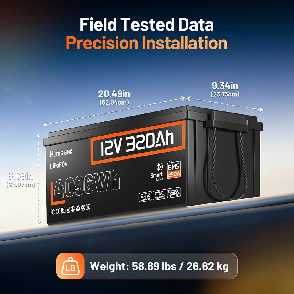 [⚡Black Friday Offer] 12V 320Ah Bluetooth LiFePO4 Battery with 250A BMS