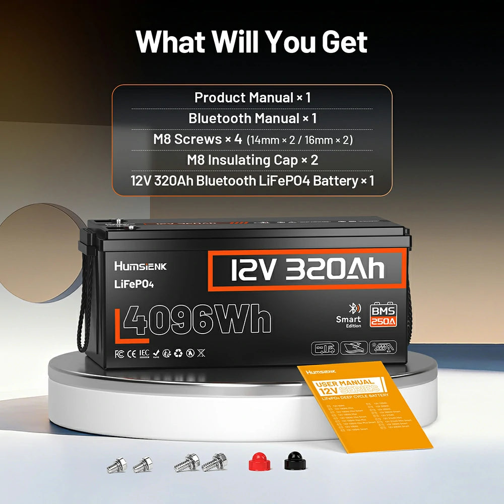 [⚡Black Friday Offer] 12V 320Ah Bluetooth LiFePO4 Battery with 250A BMS