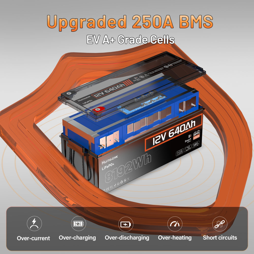 [⚡Automatic $50 OFF] 12V 640Ah Bluetooth LiFePO4 Battery with 250A BMS