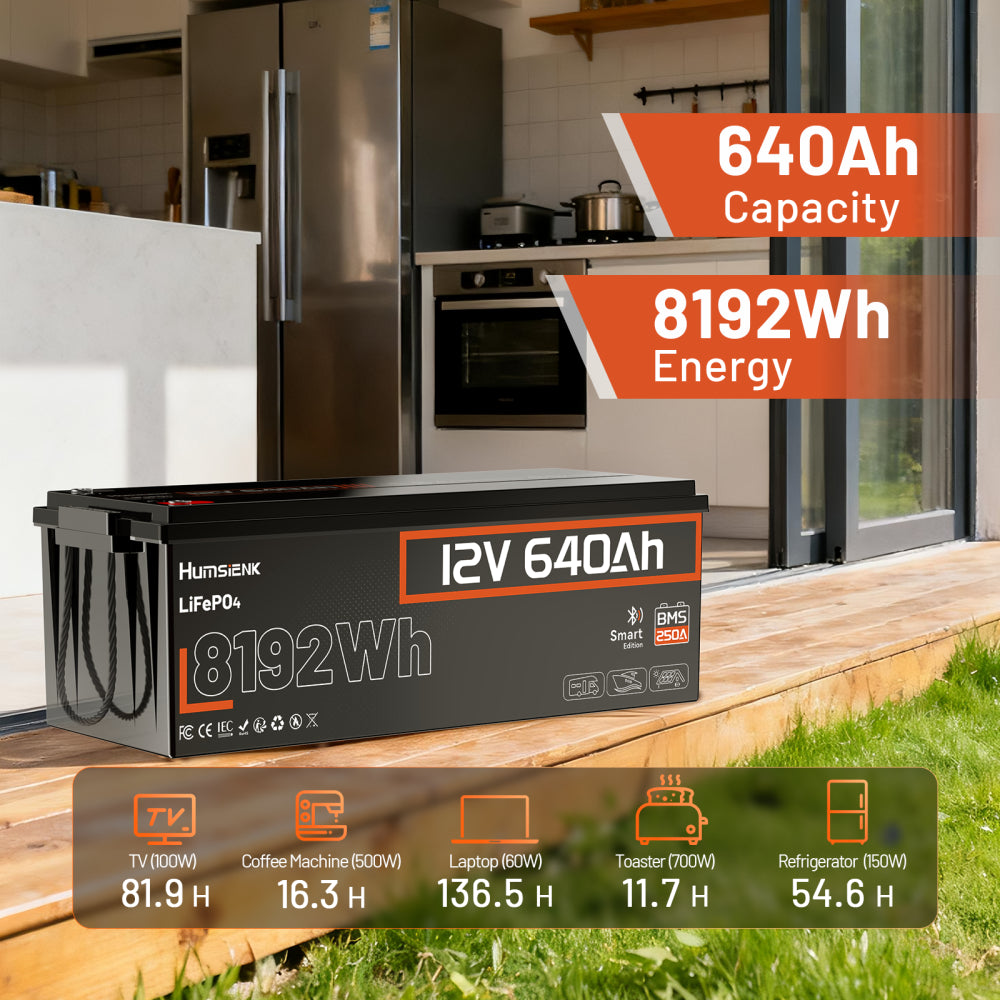 [⚡Automatic $50 OFF] 12V 640Ah Bluetooth LiFePO4 Battery with 250A BMS