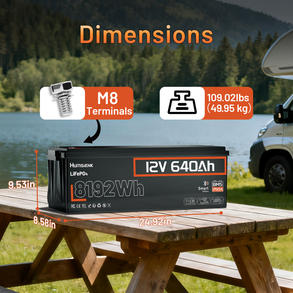 [⚡Automatic $50 OFF] 12V 640Ah Bluetooth LiFePO4 Battery with 250A BMS