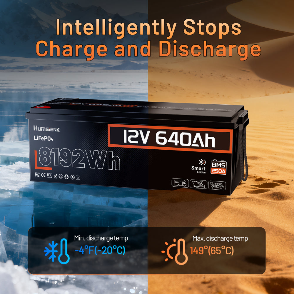 [⚡Automatic $50 OFF] 12V 640Ah Bluetooth LiFePO4 Battery with 250A BMS