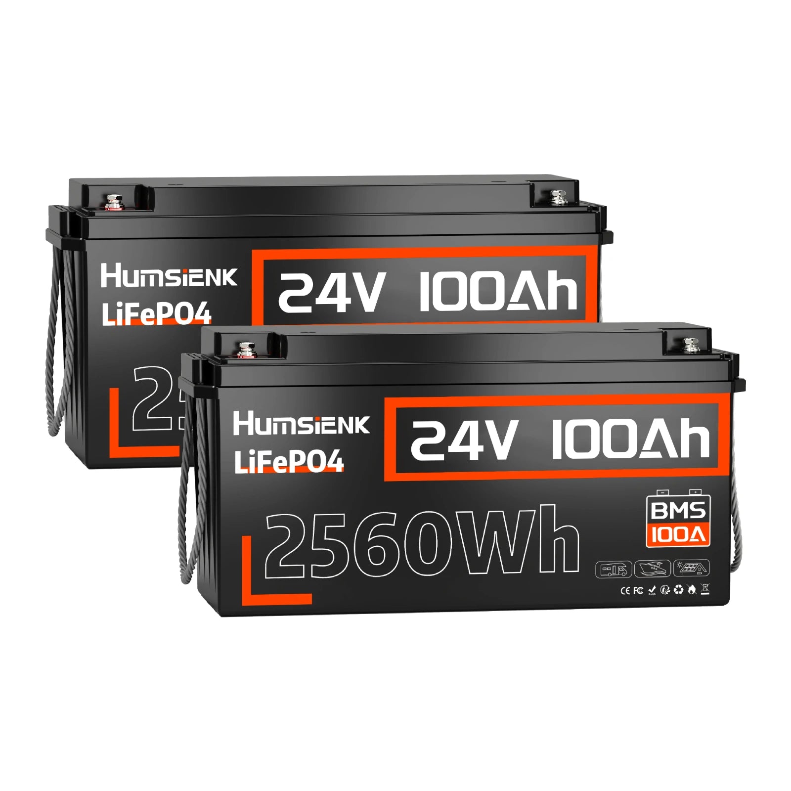 Humsienk 24V 100Ah LiFePO4 Battery 2.56kWh for RVs/Boats