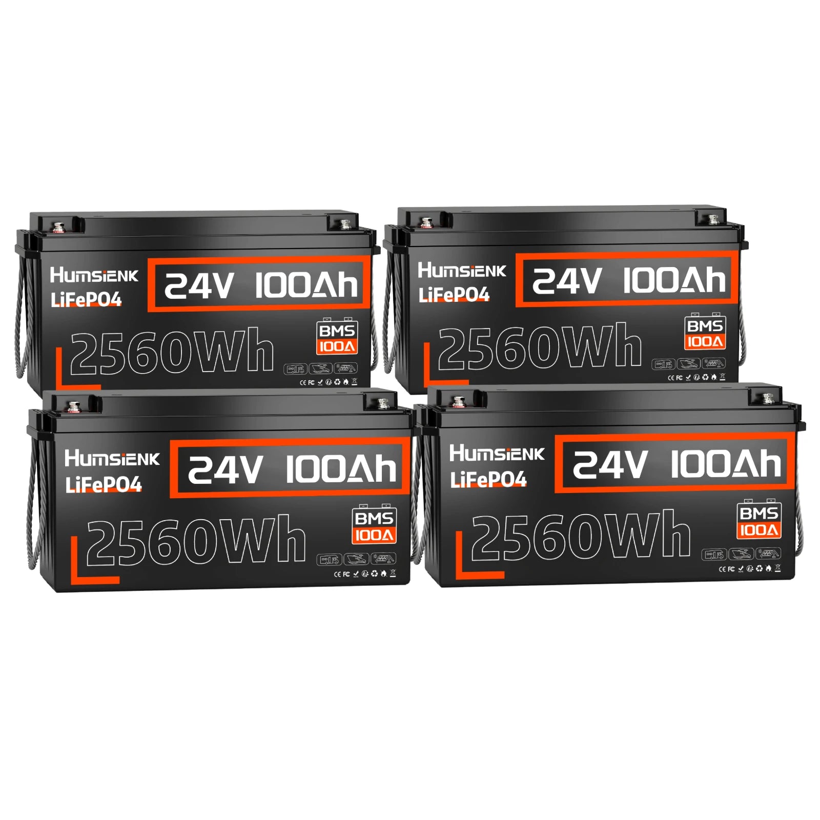 Humsienk 24V 100Ah LiFePO4 Battery 2.56kWh for RVs/Boats