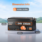 Humsienk 24V 230Ah 1800CCA Self‑Heating Bluetooth LiFePO4 Battery with 200A BMS
