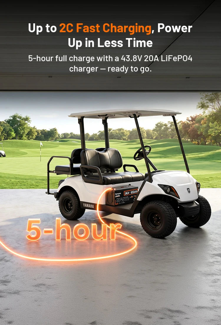 Humsienk fast charging LiFePO4 battery – 2C charging, 5-hour full charge with 43.8V 20A charger.mobile