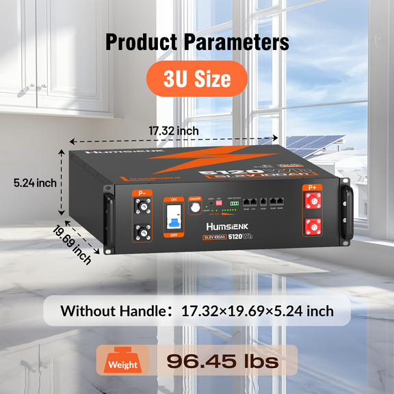Humsienk 48V 100Ah 3U Server Rack Bluetooth LiFePO4 Battery with 100A BMS