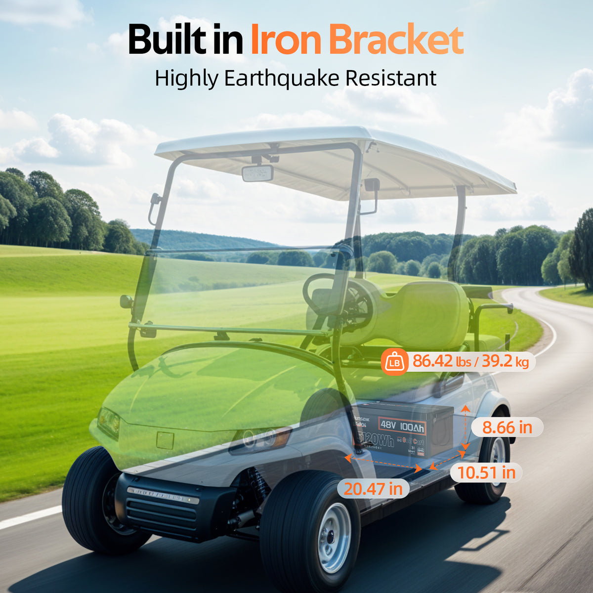 Humsienk_48V_100Ah_Golf_Cart_LiFePO4_Battery_Iron_Bracket_Lightweight