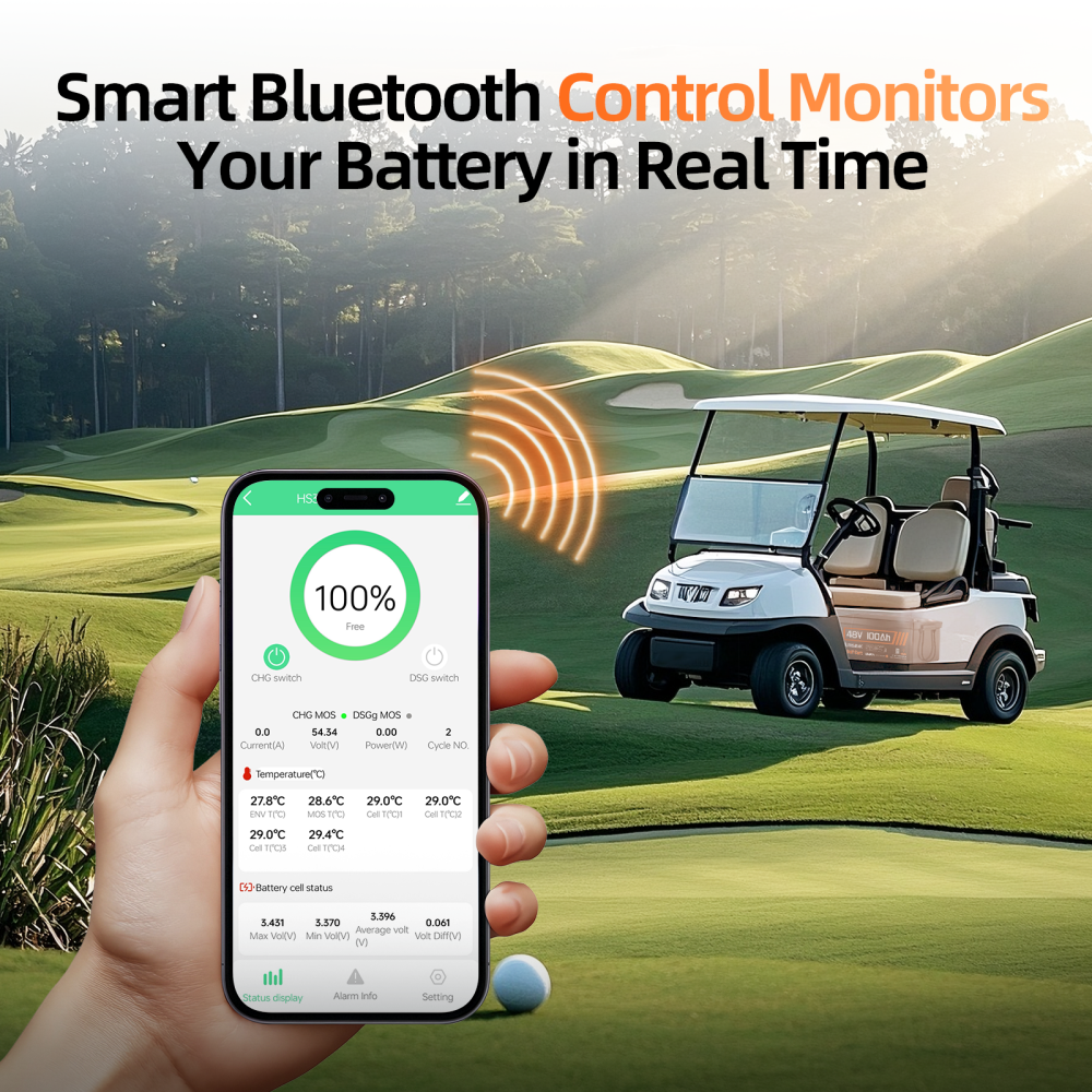 [⚡Automatic $50 OFF] 48V 100Ah Golf Cart Bluetooth LiFePO4 Battery with 200A BMS V1