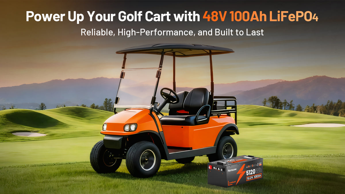 Humsienk 48V 100Ah LiFePO4 golf cart battery – drop‑in replacement, 5120Wh, smart BMS, fits Club Car EZGO Yamaha.PC