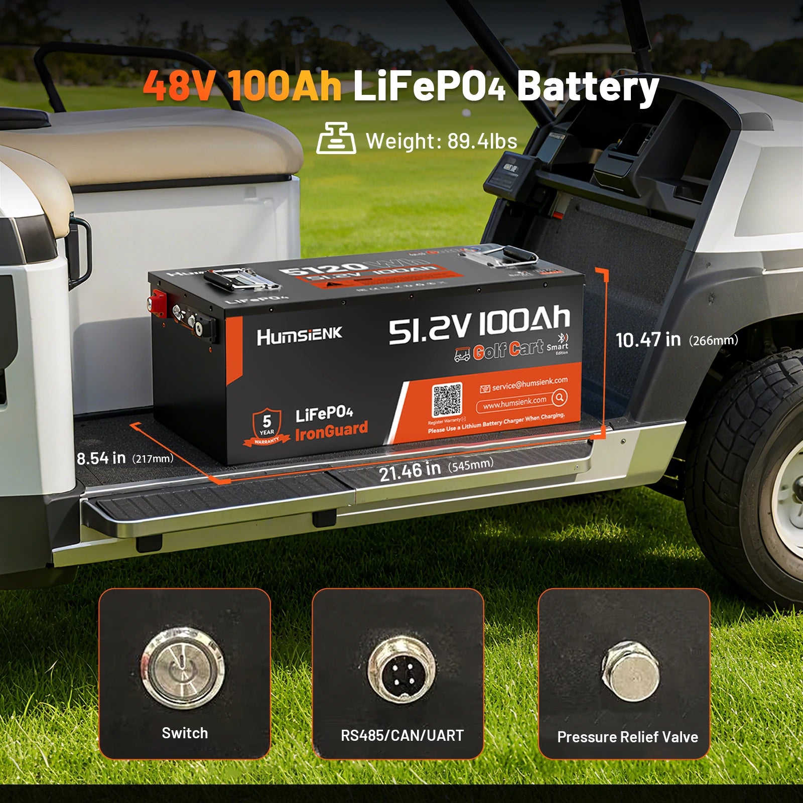 [⚡Automatic $50 OFF] 48V 100Ah Golf Cart Bluetooth LiFePO4 Battery with 200A BMS V2