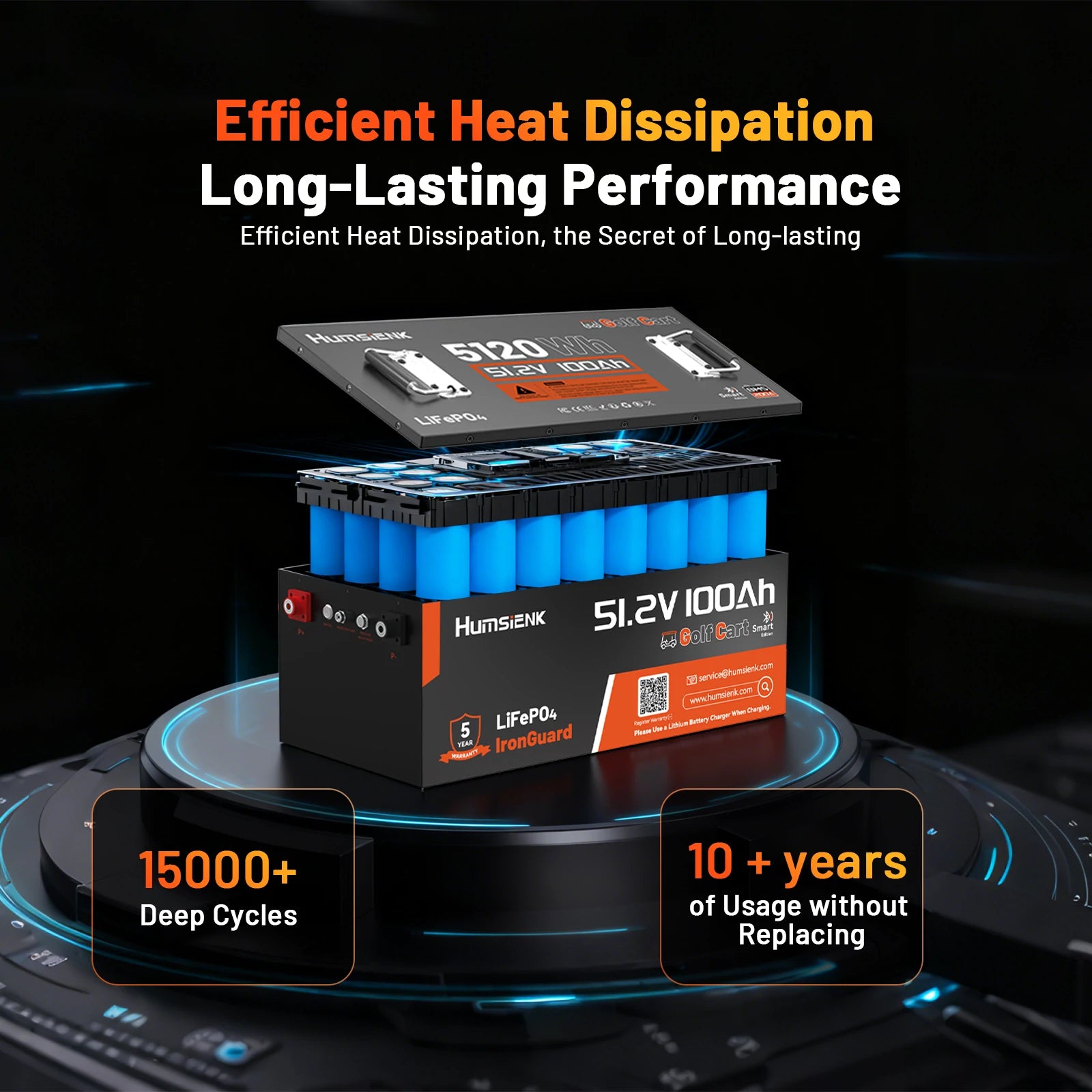 [⚡Automatic $50 OFF] 48V 100Ah Golf Cart Bluetooth LiFePO4 Battery with 200A BMS V2