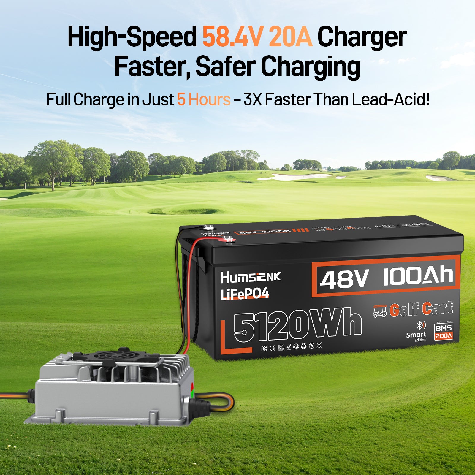 [⚡Automatic $50 OFF] 48V 100Ah Golf Cart Bluetooth LiFePO4 Battery with 200A BMS V1