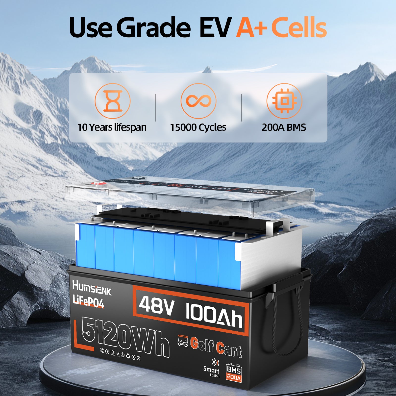 [⚡Automatic $50 OFF] 48V 100Ah Golf Cart Bluetooth LiFePO4 Battery with 200A BMS V1