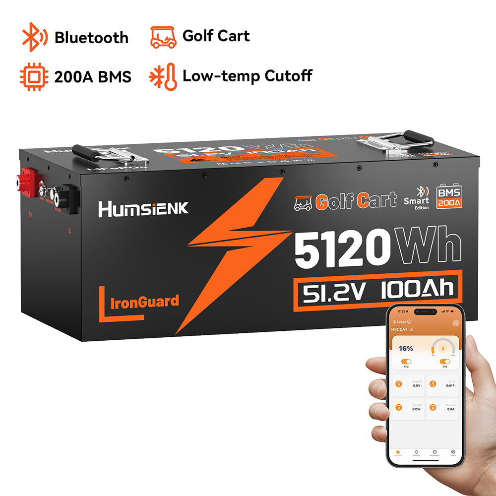 【5.12~7.68kWh】Humsienk 48V 100Ah~150Ah Bluetooth LiFePO4 Golf Cart Battery | 500A Peak, 50+ Miles Range, Drop-in Replacement for Club Car/EZGO/Yamaha