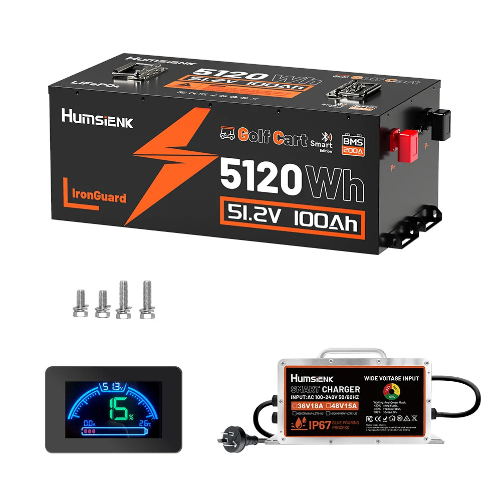 【Prime Day Offer】Humsienk 48V 100Ah~150Ah Bluetooth Golf Cart LiFePO4 Battery with Metal Case