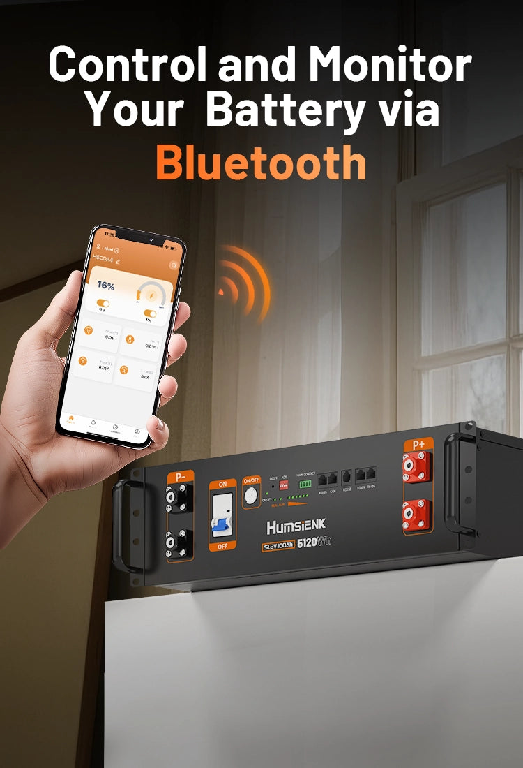 Blueoco H Rack Humsienk 48V 100Ah 3U Server Rack Bluetooth LiFePO4 Battery with 100A BMS