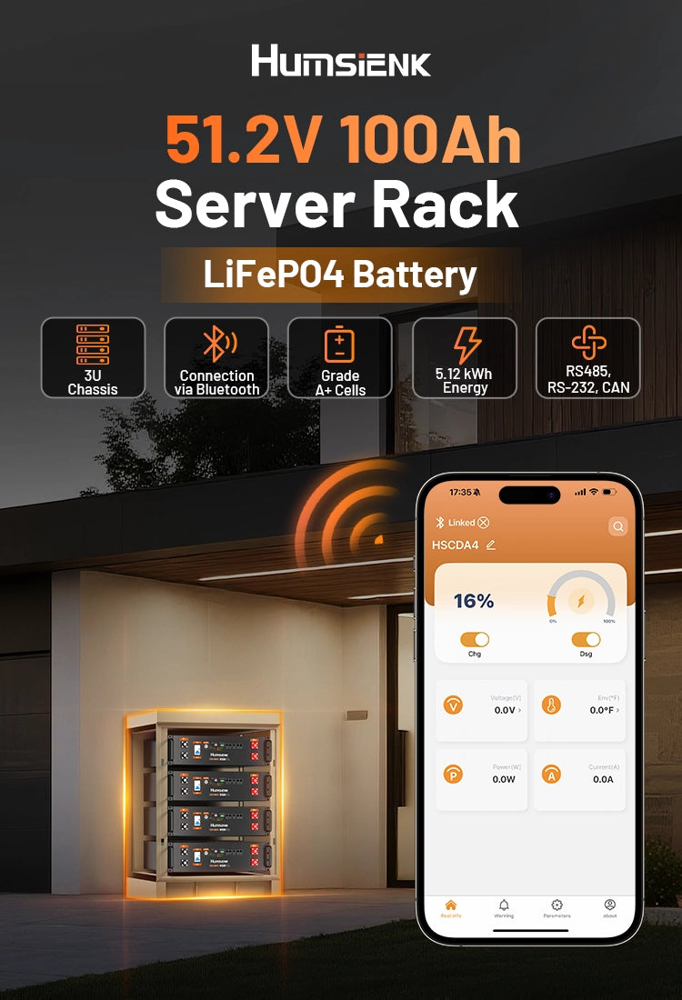 Blueoco H Rack Humsienk 48V 100Ah 3U Server Rack Bluetooth LiFePO4 Battery with 100A BMS