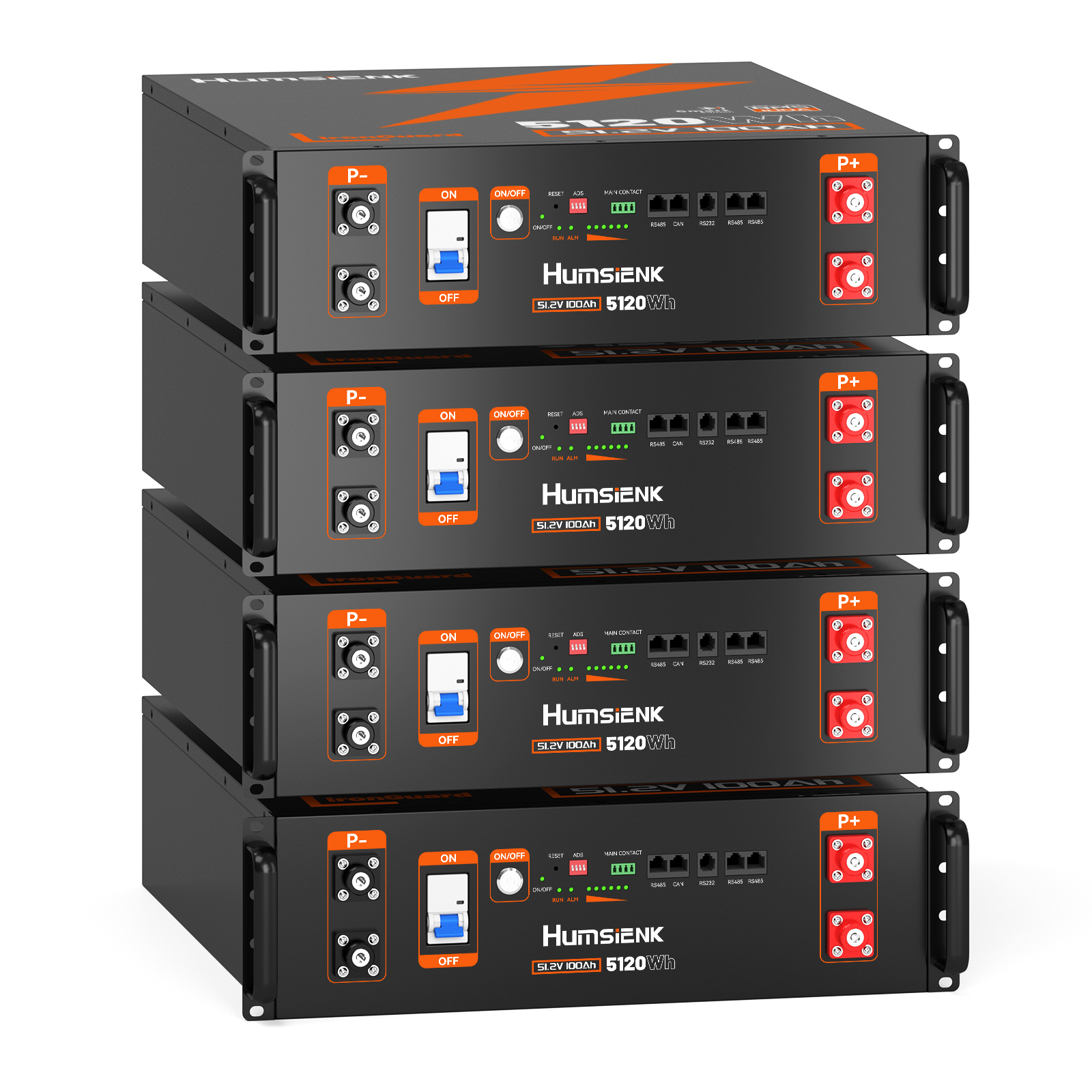 Humsienk_48V_100Ah_Server_Rack_3U_LiFePO4_Battery_4PACK