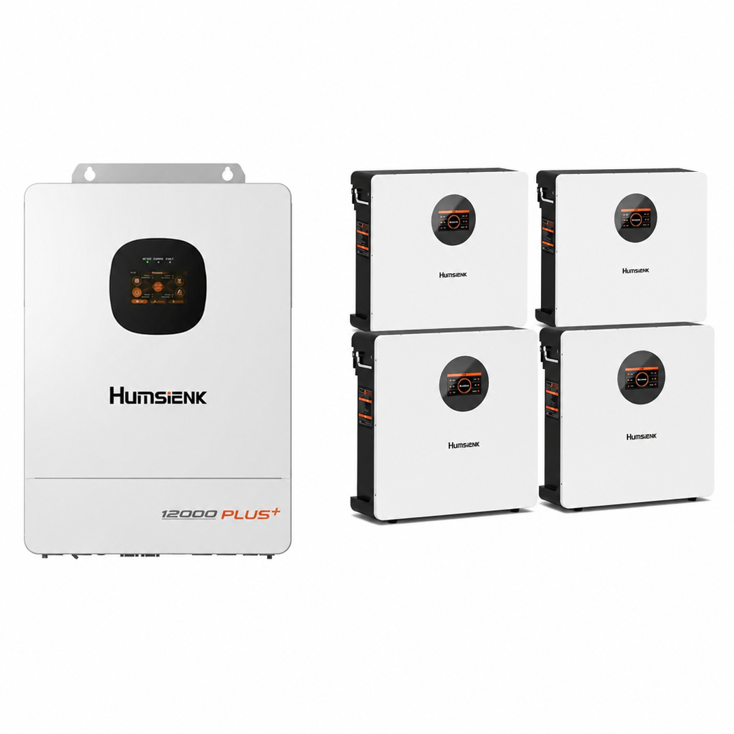 Humsienk 48V 400Ah Wall-Mounted LiFePO₄ Battery 20.48kWh with 12kW Inverter
