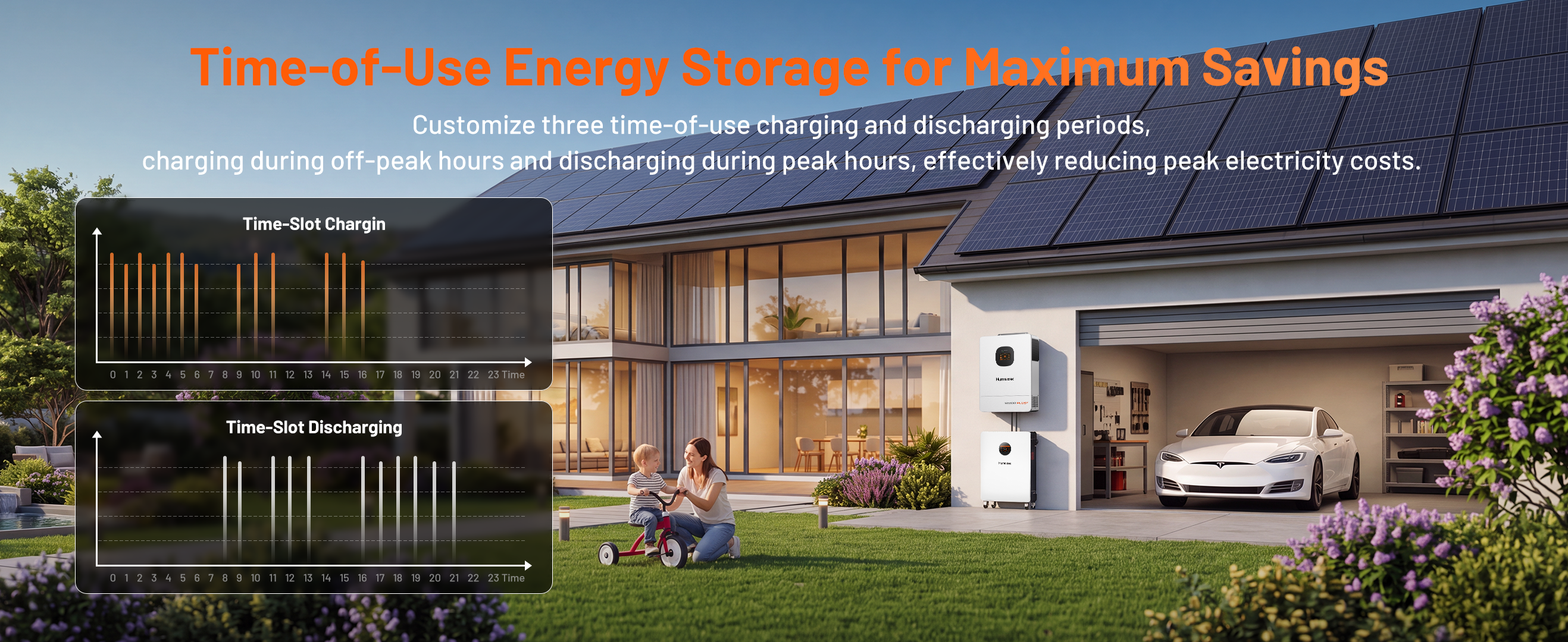 48V 12kW solar inverter with time-of-use energy storage for charging during off-peak hours and discharging during peak hours to maximize savings.