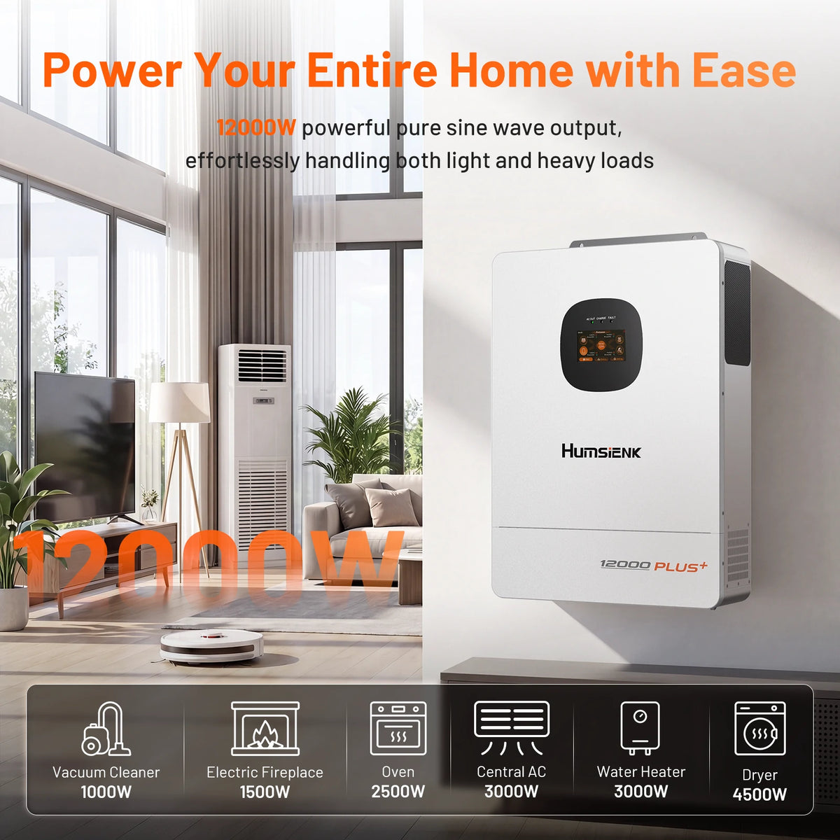Humsienk 48V 12kW 3-in-1 Hybrid Inverter | Dual MPPT, 10ms UPS, 6-Unit Parallel