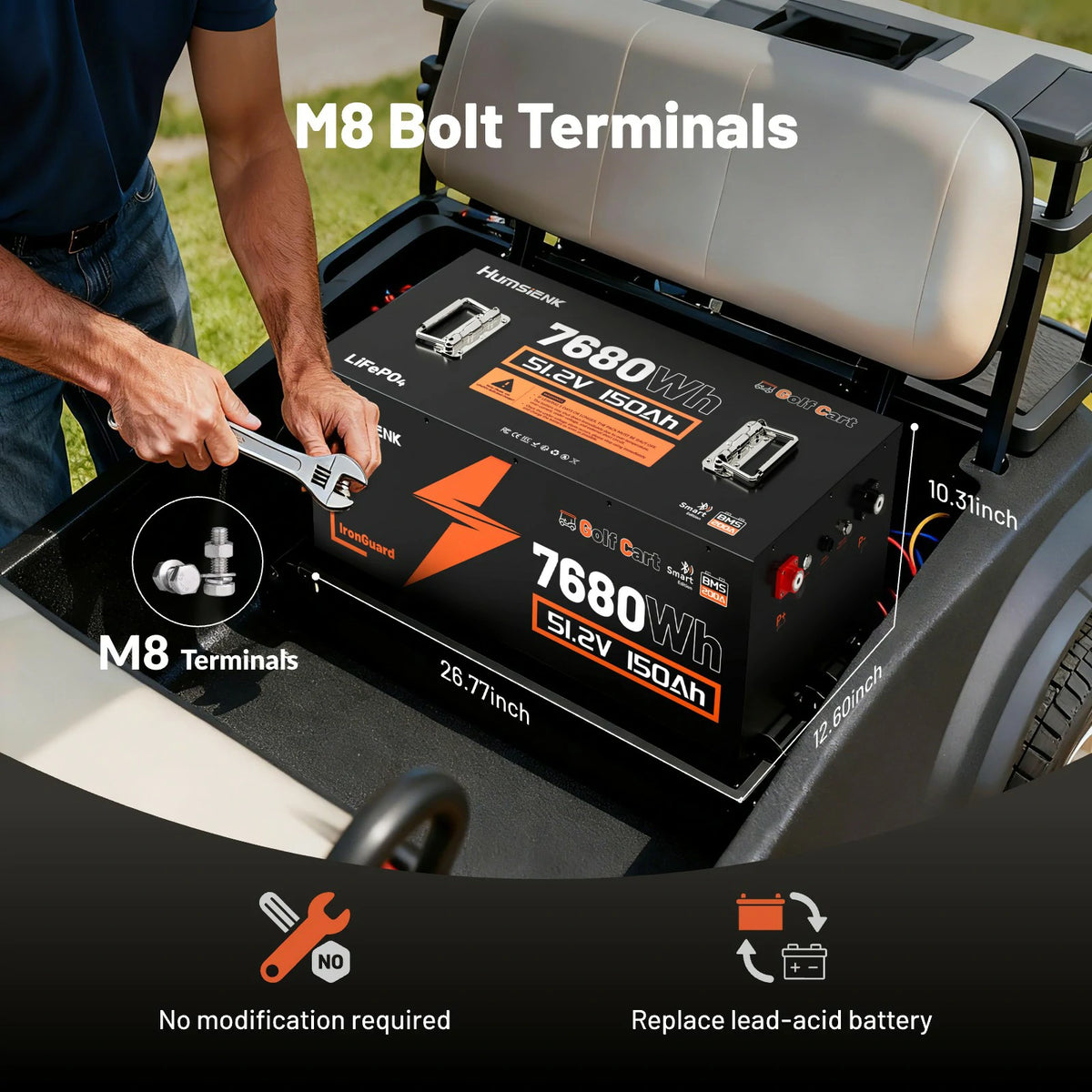 Humsienk_48V_150Ah_Golf_Cart_LiFePO4_Battery_200A_BMS_Compact_Design