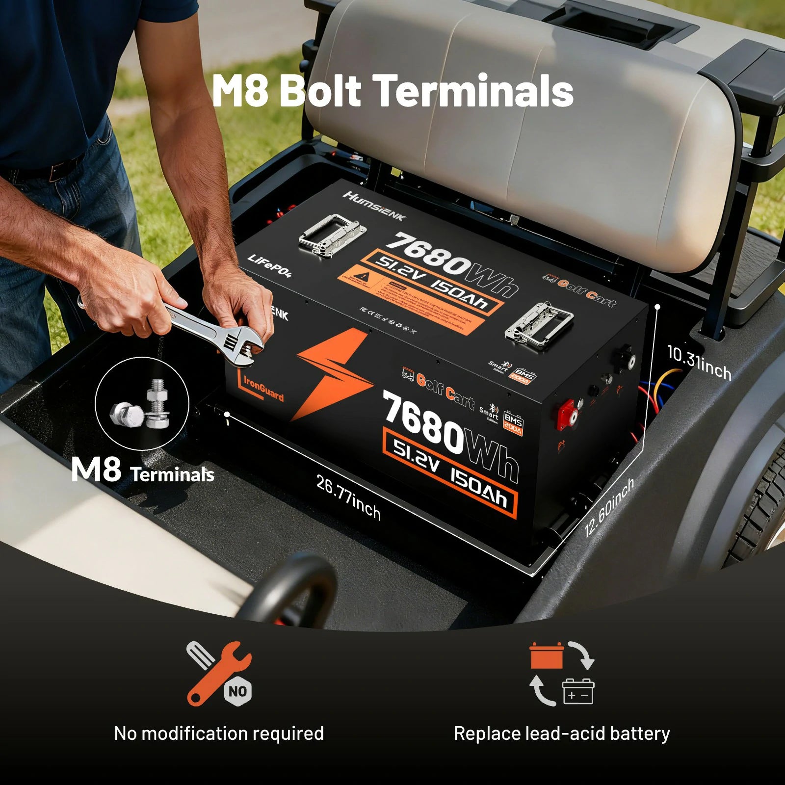 Humsienk_48V_150Ah_Golf_Cart_LiFePO4_Battery_200A_BMS_Compact_Design