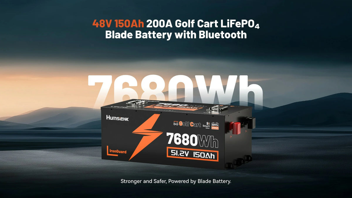 Humsienk 48V 150Ah golf cart LiFePO4 blade battery with Bluetooth – 7680Wh, IronGuard BMS, 200A continuous discharge, stronger and safer replacement for Club Car EZGO Yamaha.PC