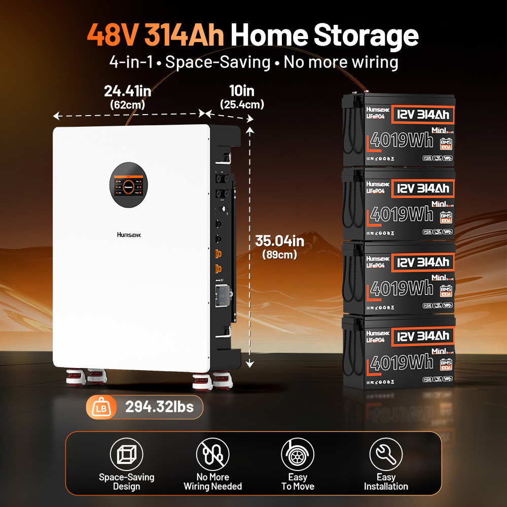 Humsienk 48V 314Ah Floor-standing Bluetooth LiFePO4 Battery with Active Balancing & LCD Touchscreen
