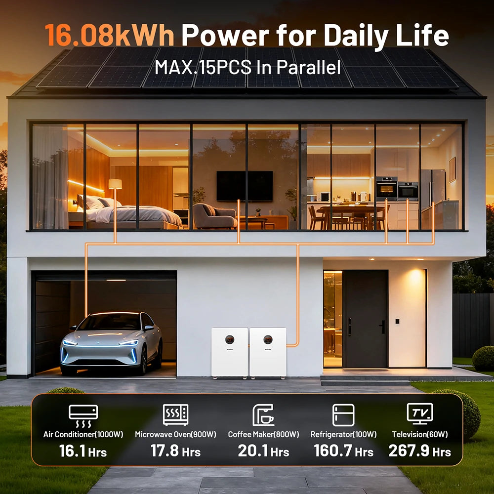[⚡45-Day Pre Sale] 48V (51.2V) 314Ah Wall-Mounted Bluetooth LiFePO4 Battery with 200A BMS