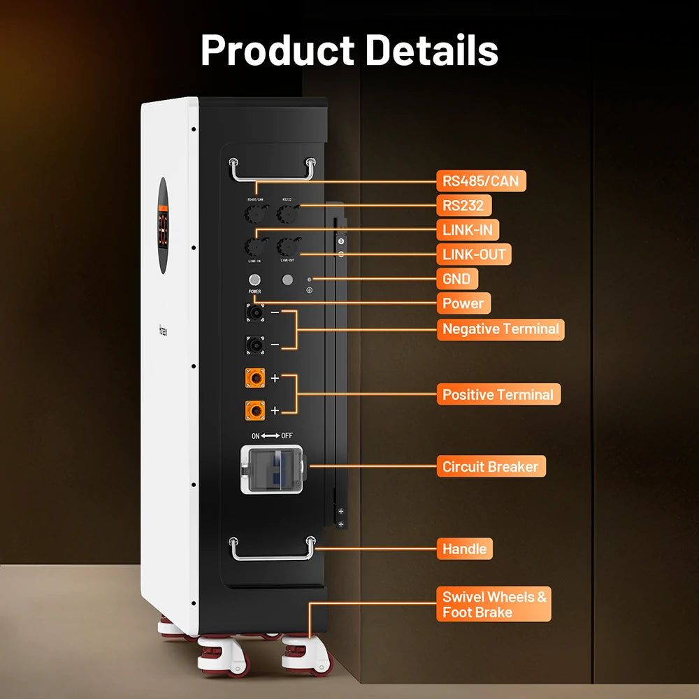 Humsienk_48V_314Ah_Wall_Mount_LiFePO4_Battery_200A_BMS_Bluetooth_Details