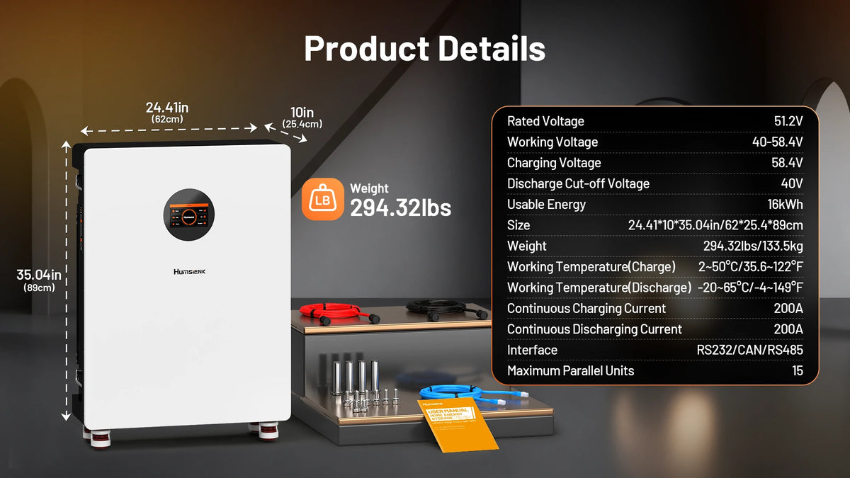 Humsienk_48V_314Ah_Wall_Mount_LiFePO4_Battery_200A_BMS_Bluetooth_Details_8