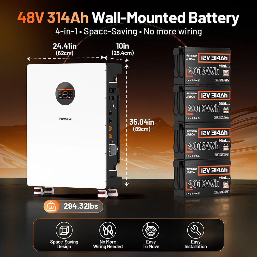 [⚡45-Day Pre Sale] 48V (51.2V) 314Ah Wall-Mounted Bluetooth LiFePO4 Battery with 200A BMS