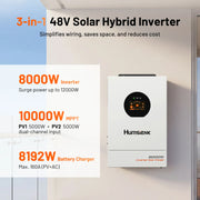 Humsienk 48V 8kW Hybrid Inverter | 120/240V Split-Phase, 10ms UPS, Dual MPPT