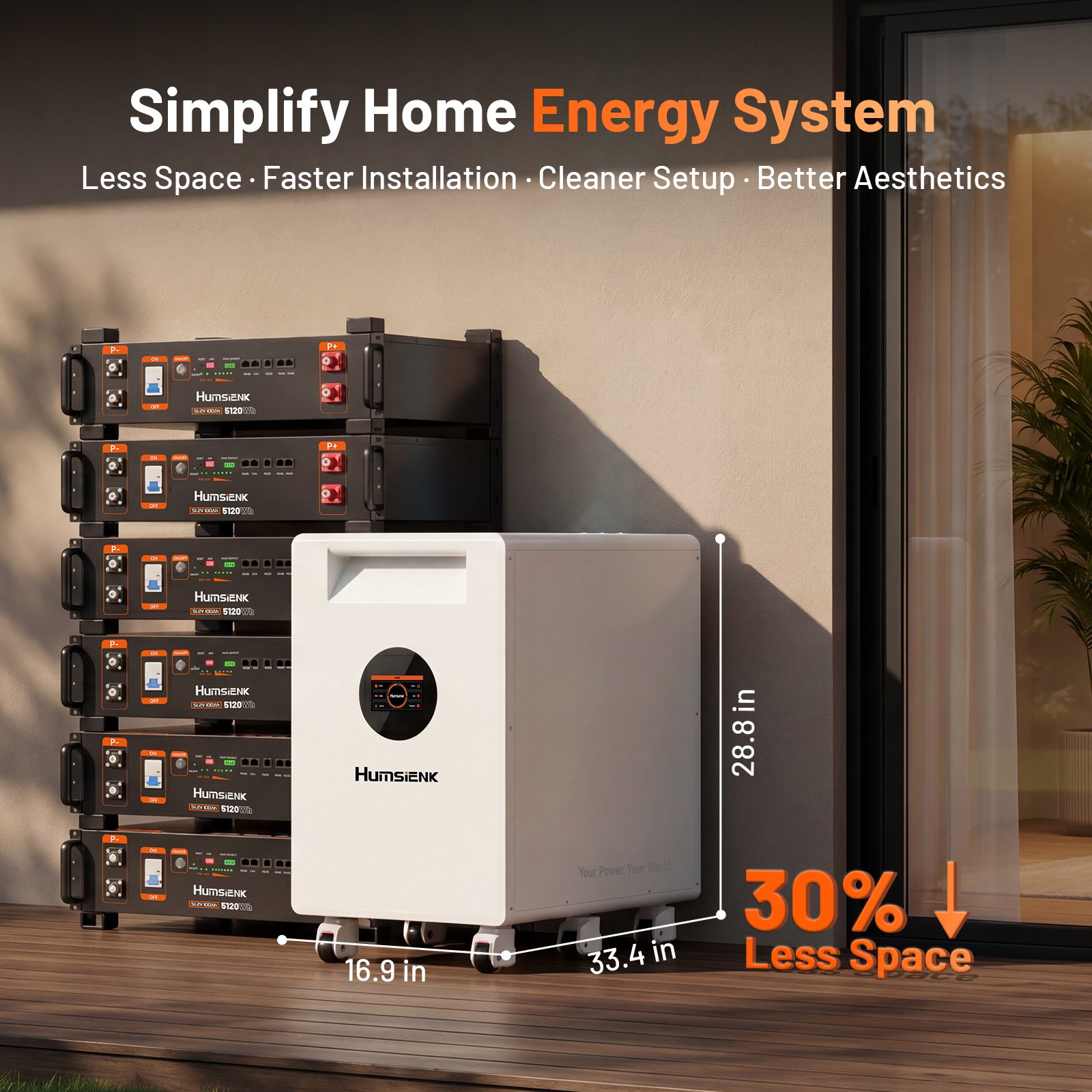 Humsienk 48V 628Ah home battery simplified energy storage system with compact space-saving design 238kg 30% less space