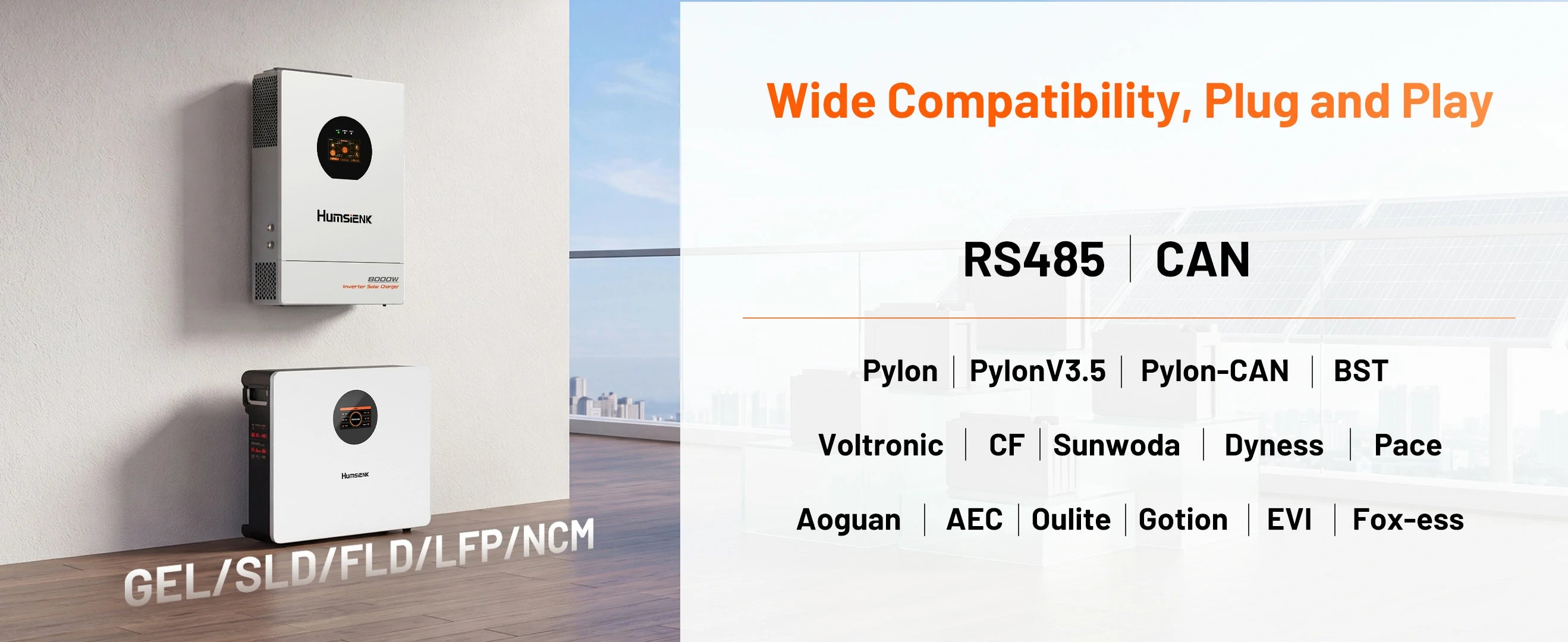 Humsienk inverter compatible with Pylontech Dyness Fox-ESS and many lithium batteries via RS485 CAN