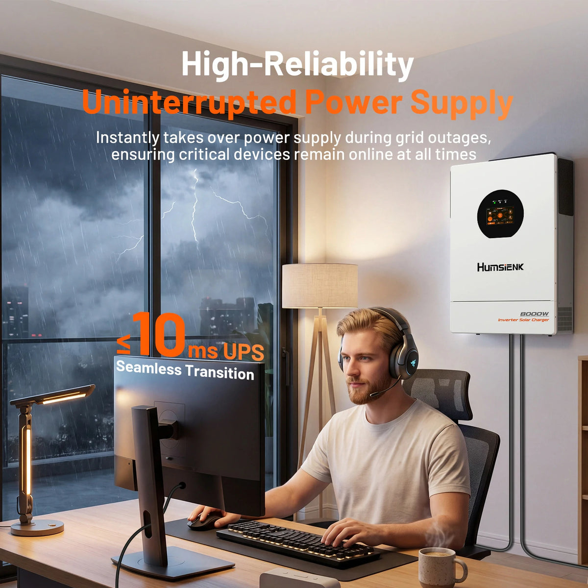 Humsienk 48V 8kW Hybrid Inverter | 120/240V Split-Phase, 10ms UPS, Dual MPPT