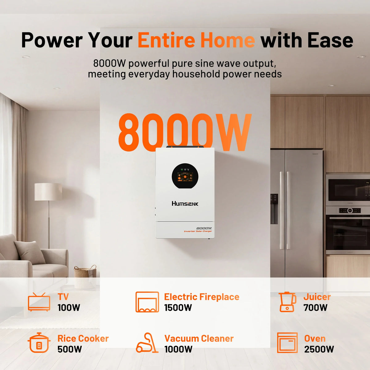 Humsienk 48V 8kW Hybrid Inverter | 120/240V Split-Phase, 10ms UPS, Dual MPPT