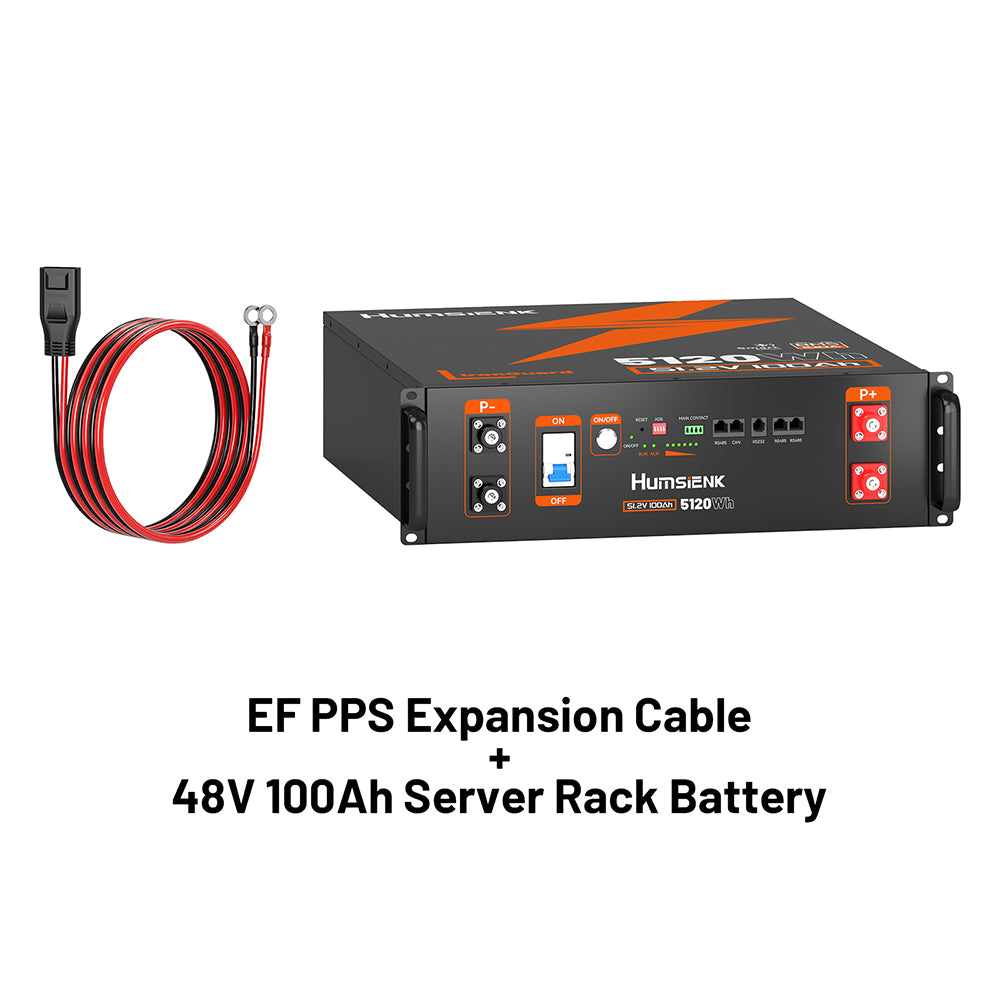 Humsienk PPS Expansion Cable and 48V 100Ah Server Rack Battery on a white background